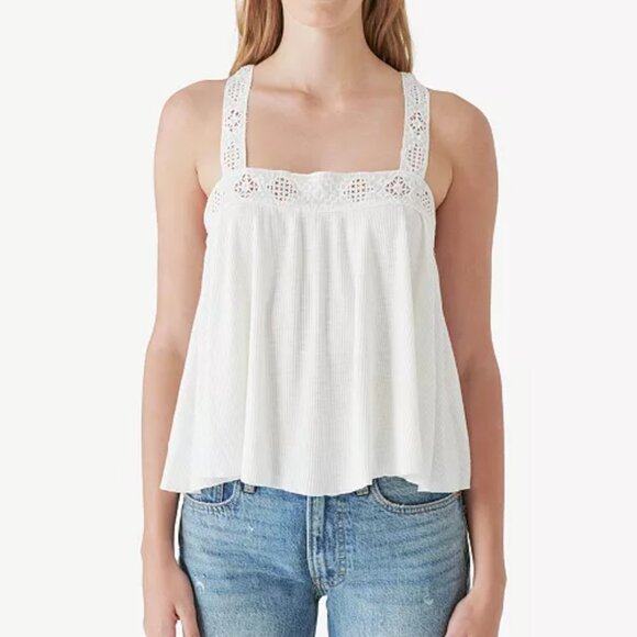 Lucky Brand Lace Embroidered Sleeveless Cami Tank Top Women SP NWT Oversize Chic - Picture 1 of 16
